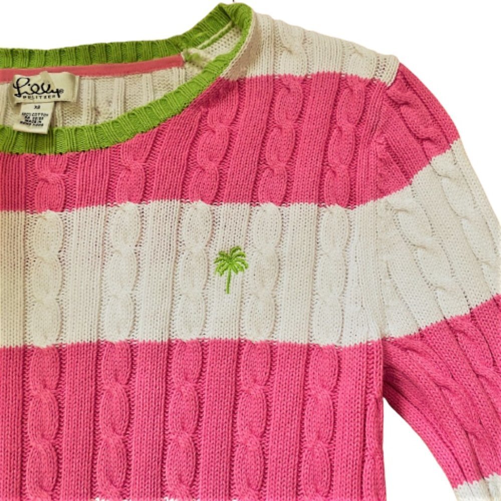 Lilly Pulitzer preppy pastels pink white striped cable knit 100% cotton sweater - Picture 4 of 13